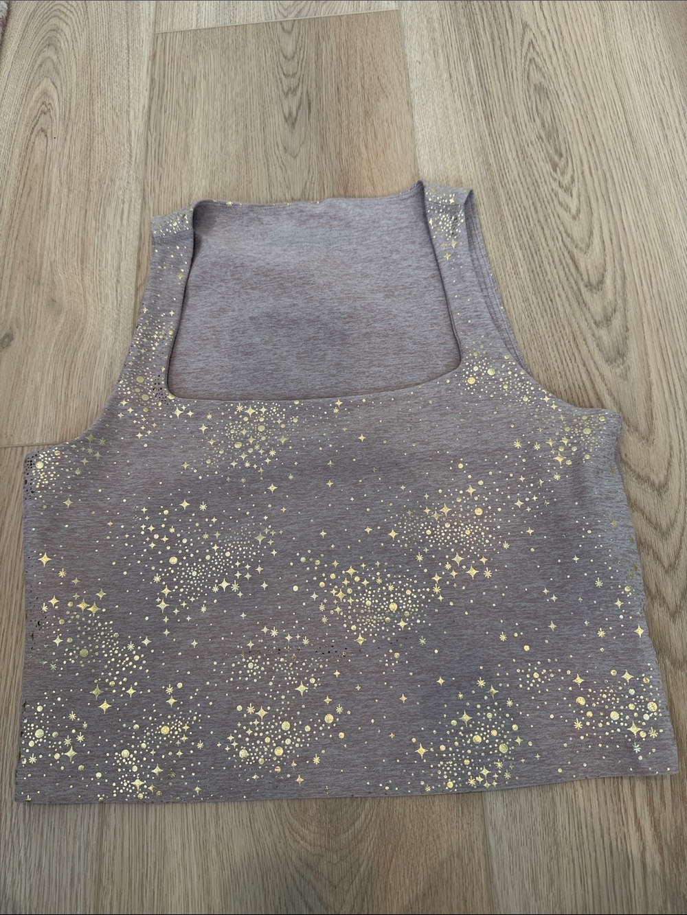 Beyond Yoga Taupe Crop Tank with Metallic Gold Star Print XL